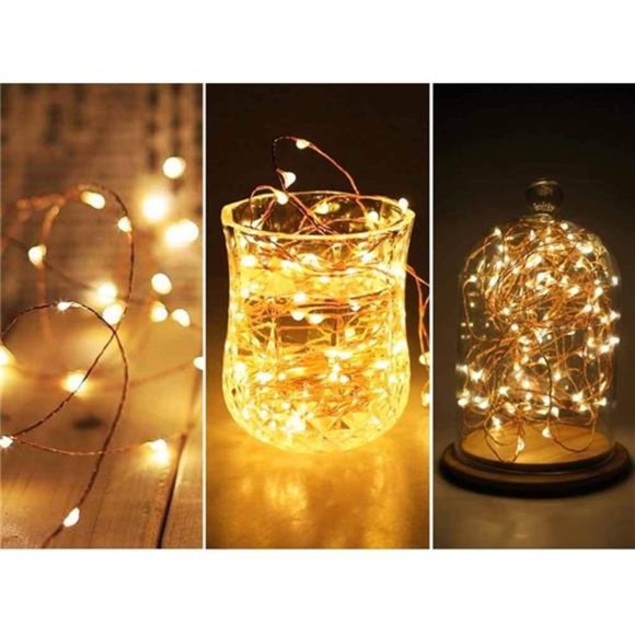 200 LED 66 FT Copper Fairy String Lights 8 Modes LED, USB Powered with Remote - Picture 3 of 6